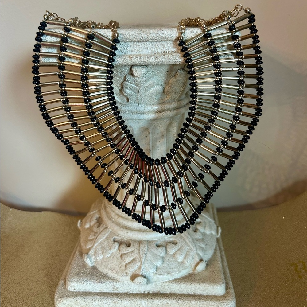 Aldo Black and Gold Statement Collar Necklace